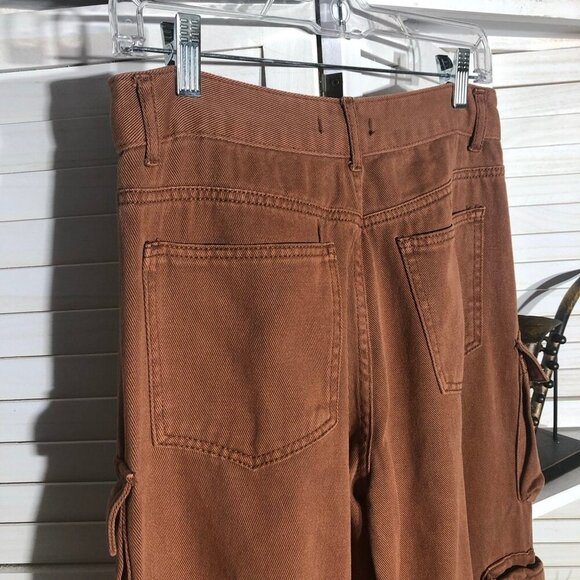 Forever 21 Brown Cargo Carpenter Wide Leg High Rise Pants - Picture 6 of 15